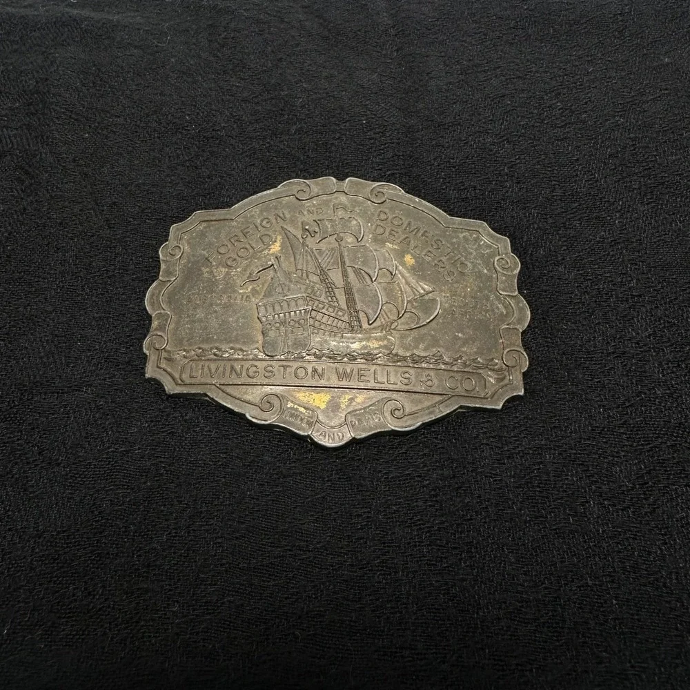 Vintage Livingston Wells & Co Belt Buckle Ship Foreign Domestic‎